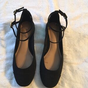 Zara Black Flats with  double Ankle  straps size 7